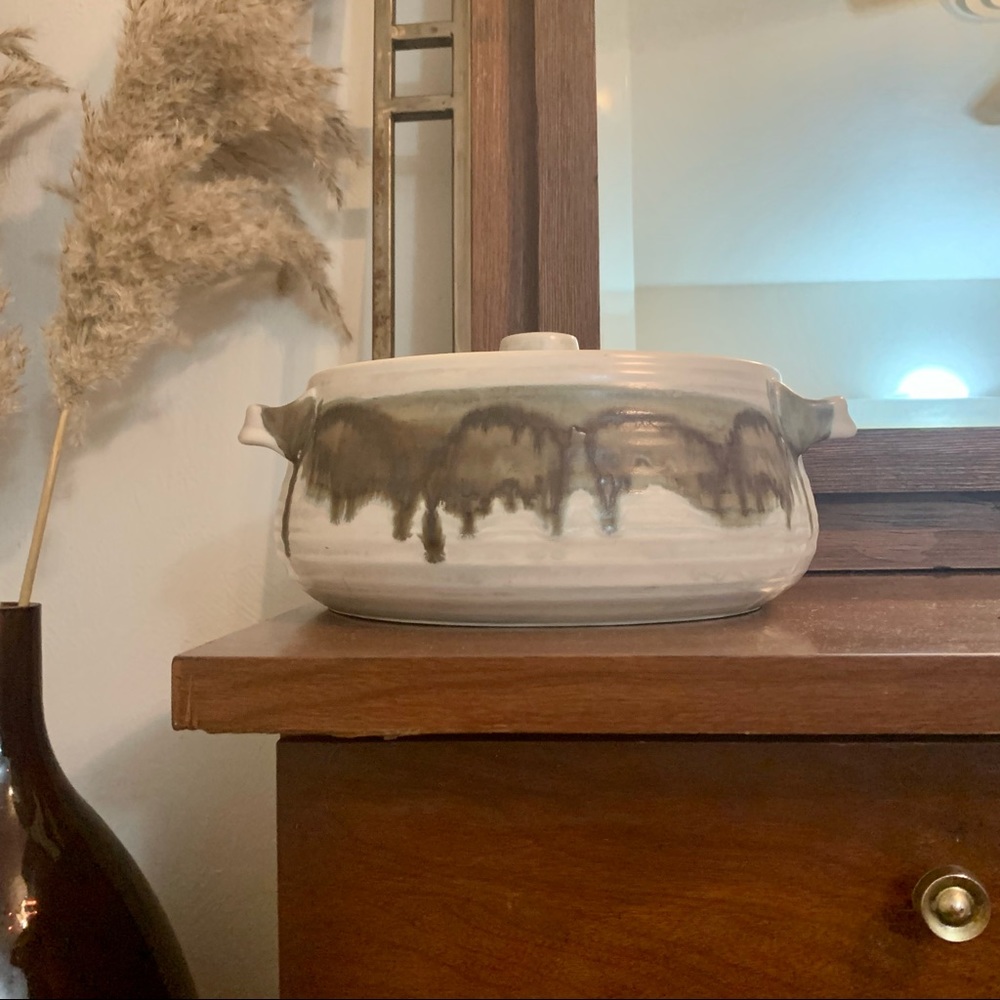 Green drip glaze pottery Bundt pan